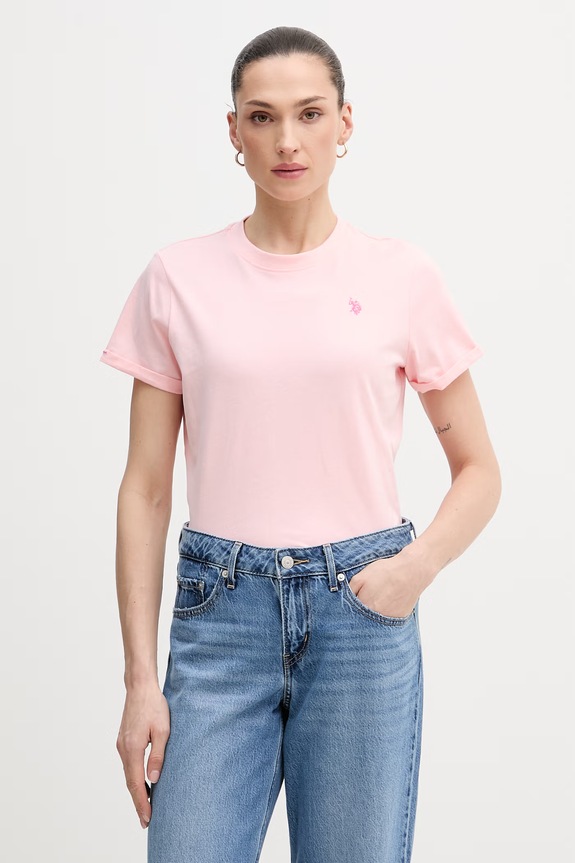 U.S. Polo Assn. T-shirt damski bawełniany CREW NECK bawełna różowy WUP0634
