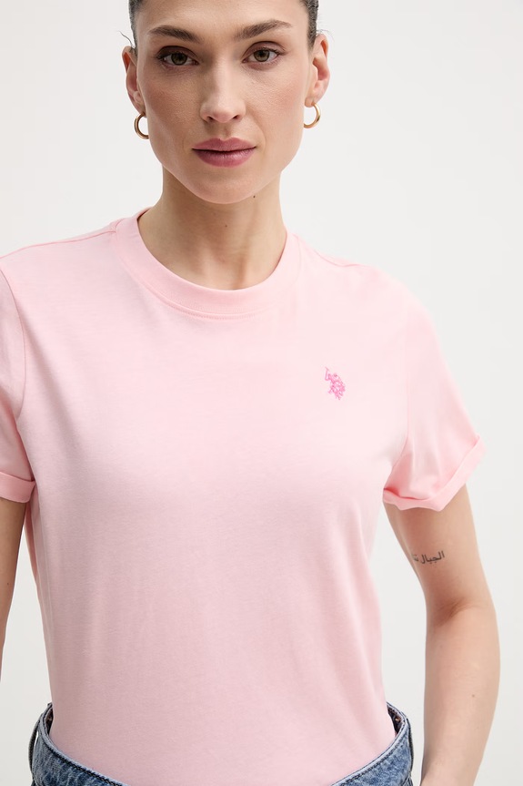 U.S. Polo Assn. T-shirt damski bawełniany CREW NECK różowy WUP0634