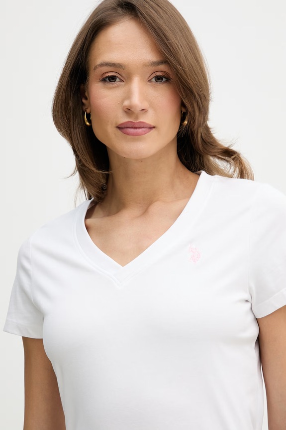 Pamučna majica U.S. Polo Assn. V-NECK bijela WUP0635