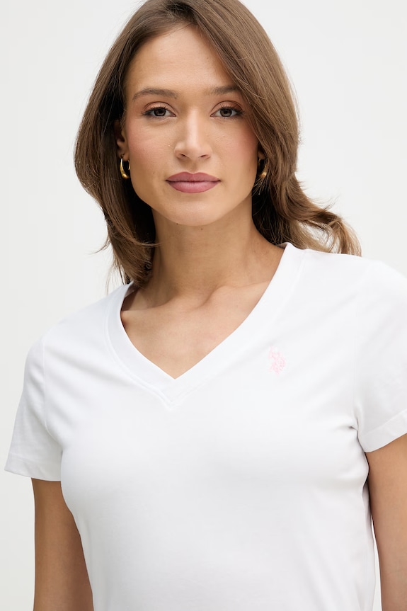 Pamučna majica U.S. Polo Assn. V-NECK bijela WUP0635