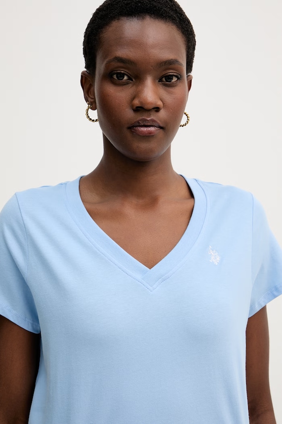 U.S. Polo Assn. T-shirt damski bawełniany V-NECK niebieski WUP0635
