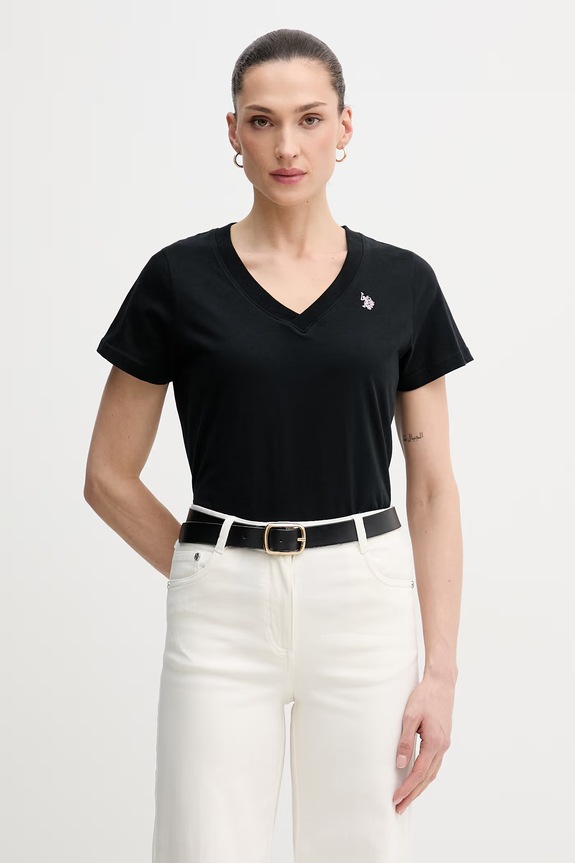 Bavlněné tričko U.S. Polo Assn. V-NECK hladký černá WUP0635