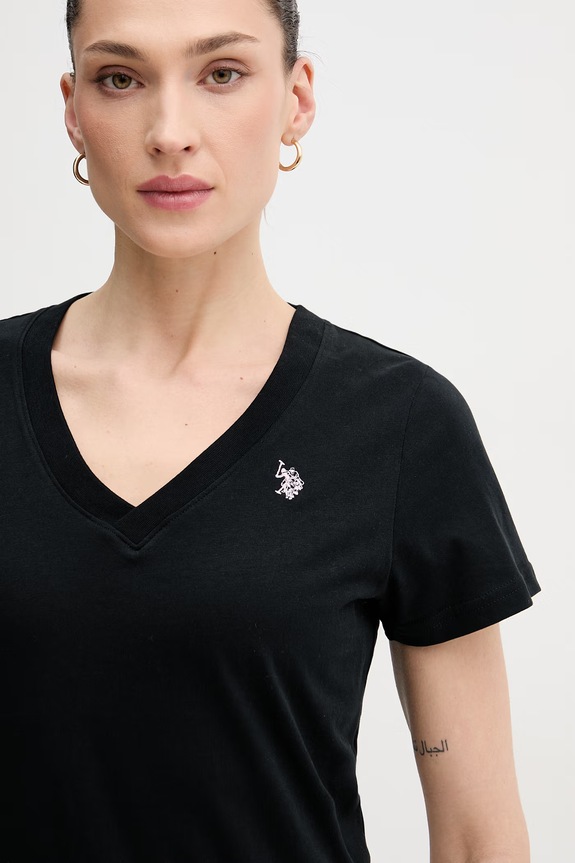 Bavlněné tričko U.S. Polo Assn. V-NECK černá WUP0635