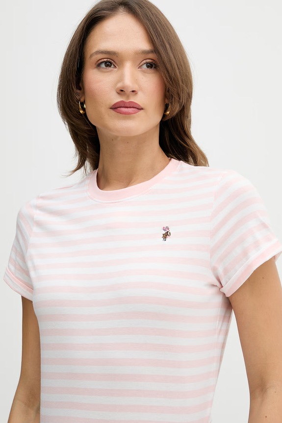 U.S. Polo Assn. tricou de damă din bumbac STRIPE CREW NECK roz WUP1308