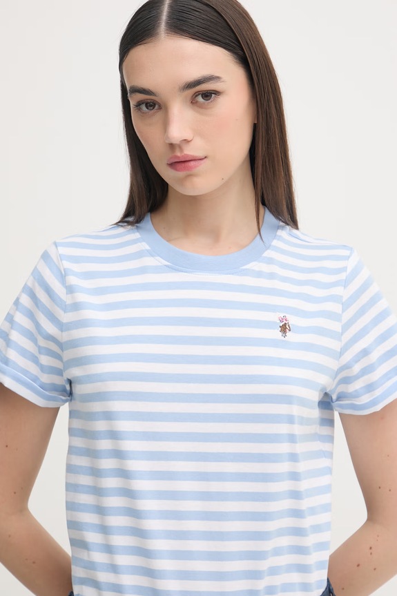 U.S. Polo Assn. tricou de damă din bumbac STRIPE CREW NECK albastru WUP1308