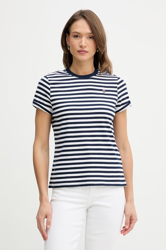 U.S. Polo Assn. tričko dámske bavlnené STRIPE CREW NECK regular tmavomodrá WUP1308