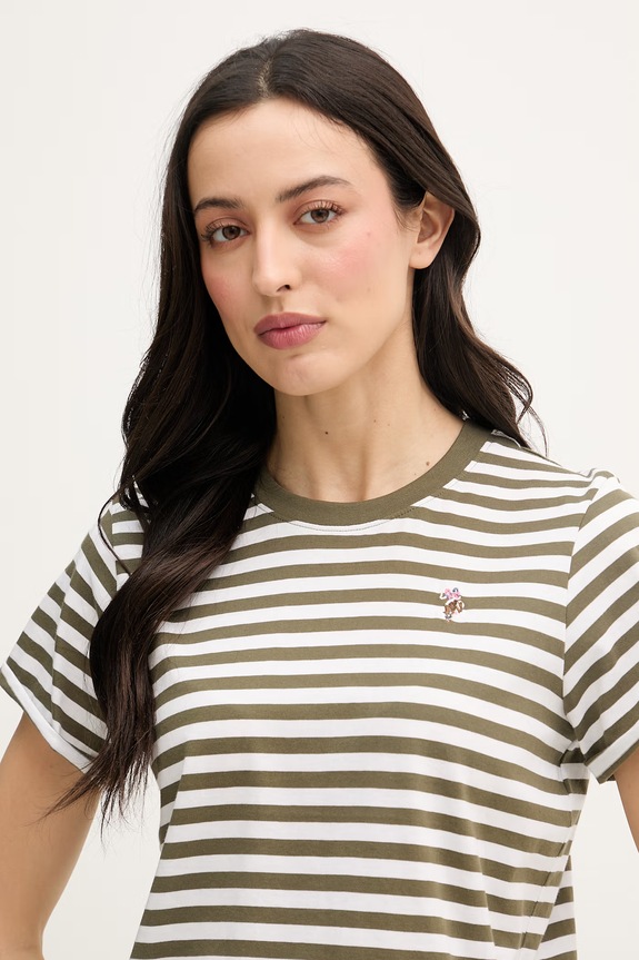 U.S. Polo Assn. tričko dámske bavlnené STRIPE CREW NECK zelená WUP1308