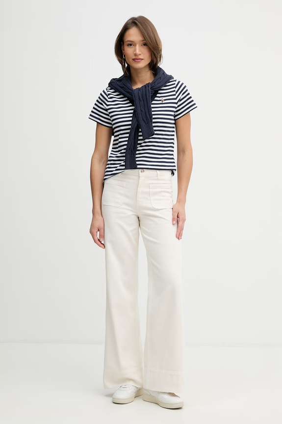 Bavlněné tričko U.S. Polo Assn. STRIPE V-NECK WUP1309 námořnická modř SS26