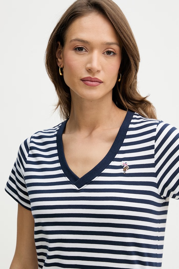 Bavlněné tričko U.S. Polo Assn. STRIPE V-NECK námořnická modř WUP1309