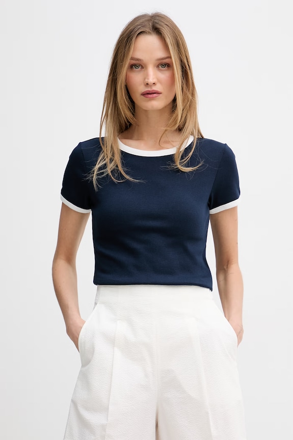 Tommy Hilfiger basic tričko dámske s bavlnou tmavomodrá UW0UW06307