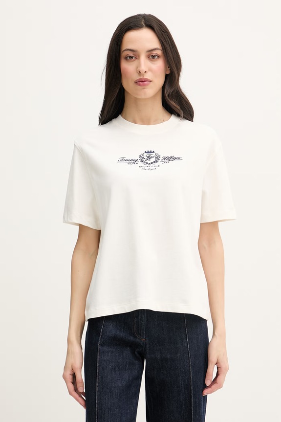 Tommy Hilfiger tričko dámske bavlnené béžová WW0WW48713