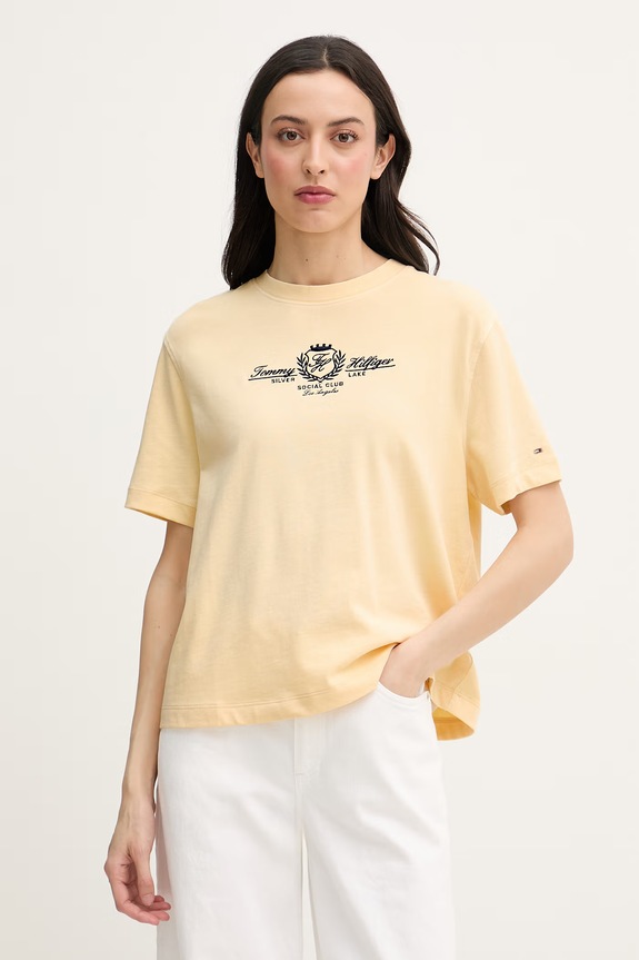 Tommy Hilfiger tričko dámske bavlnené žltá WW0WW48713