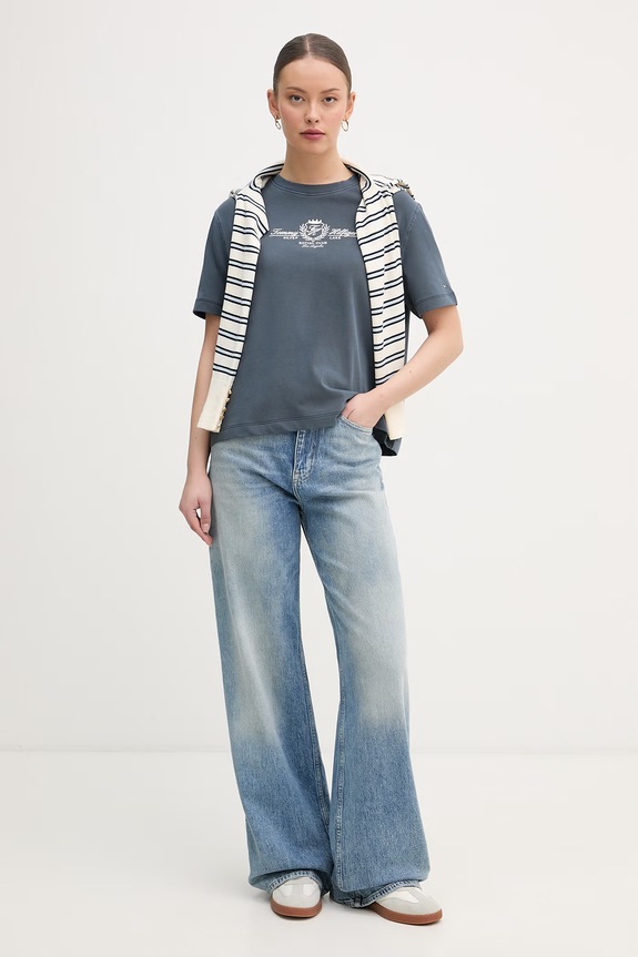 Tommy Hilfiger tričko dámske bavlnené WW0WW48713 tmavomodrá SS26