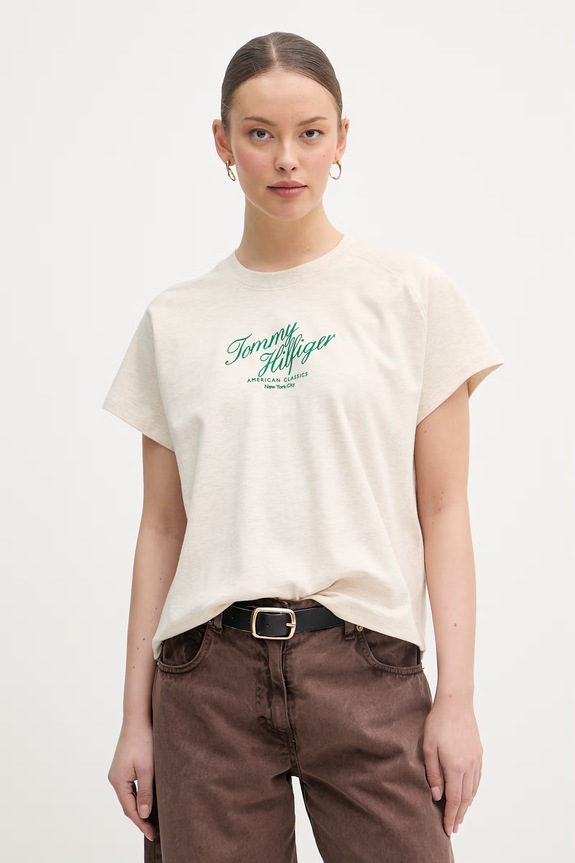 Tommy Hilfiger tričko dámske bavlnené béžová WW0WW50787
