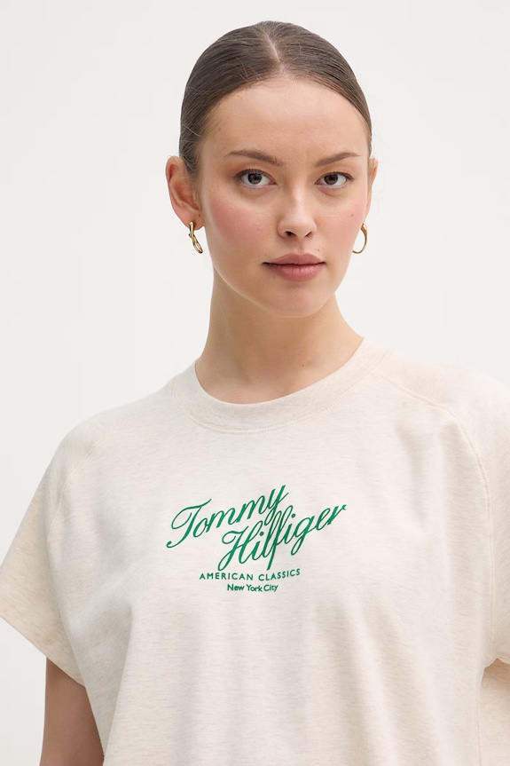 Tommy Hilfiger tričko dámske bavlnené béžová WW0WW50787