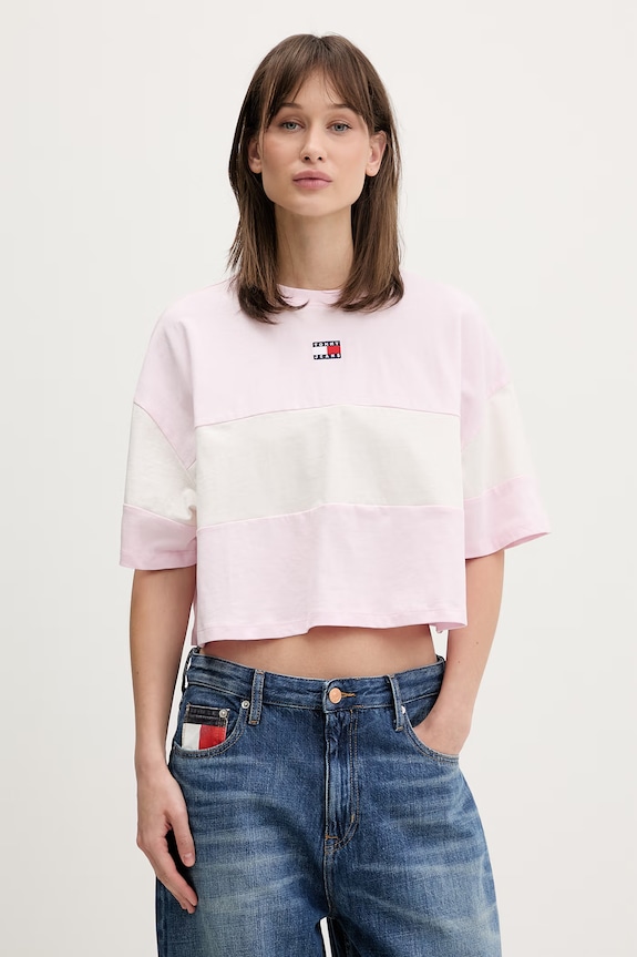Tommy Jeans T-shirt damski bawełniany różowy DW0DW18706