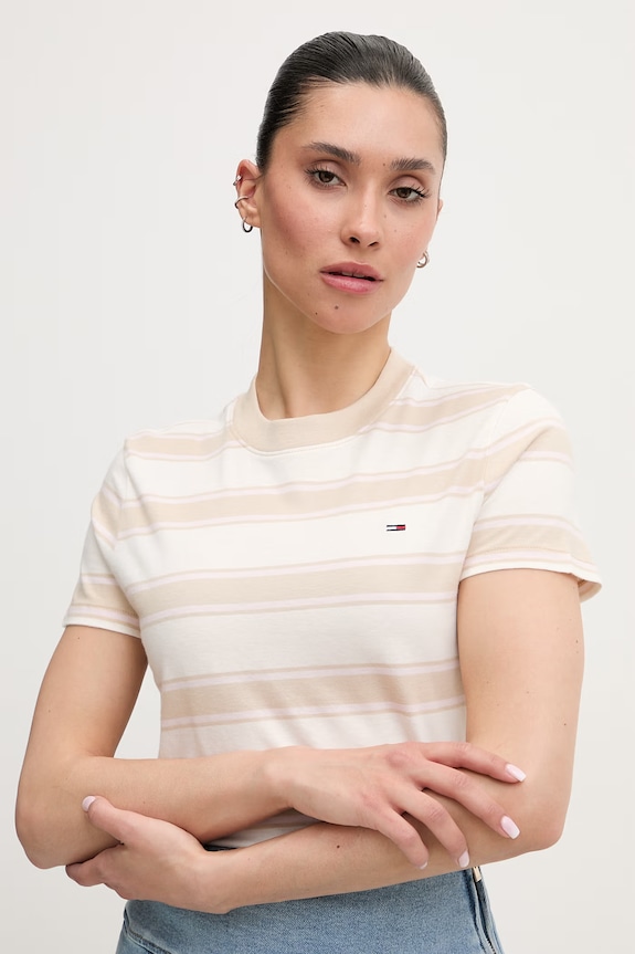 Tommy Jeans tricou pentru femei, din bumbac bej DW0DW21834
