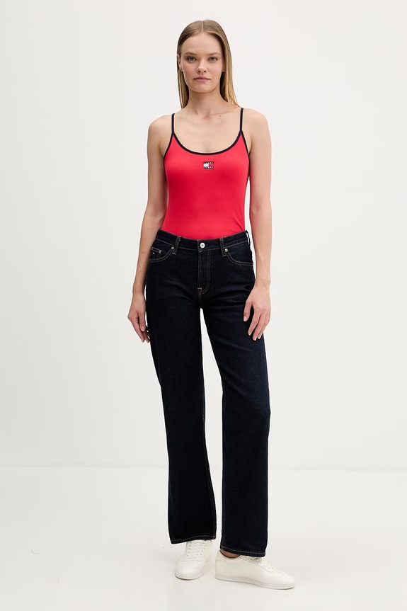 Tommy Jeans top damskie bawełniane z elastanem DW0DW22261 czerwony SS26
