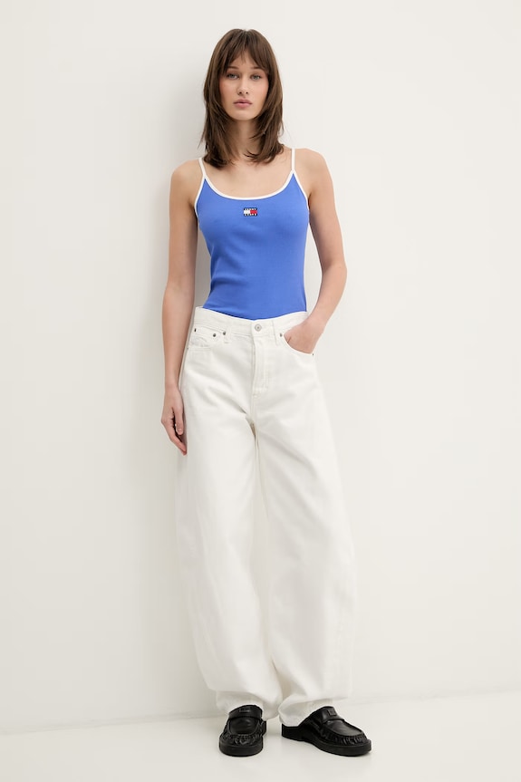 Tommy Jeans top damskie bawełniane z elastanem DW0DW22261 fioletowy SS26