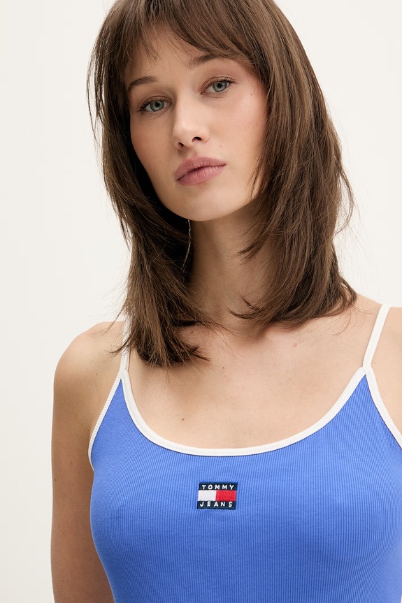 Tommy Jeans top damskie bawełniane z elastanem fioletowy DW0DW22261