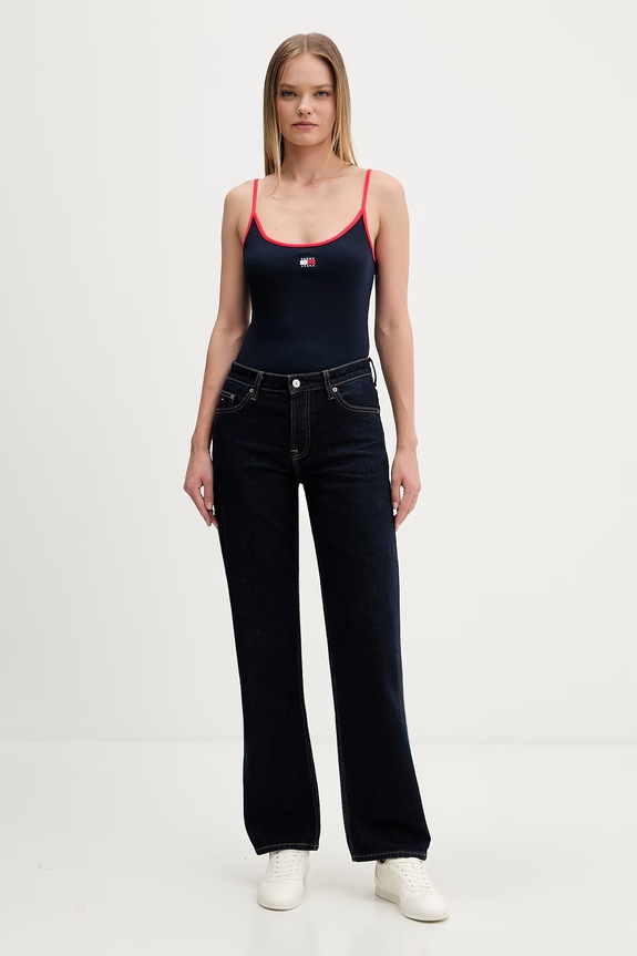 Tommy Jeans top damski bawełniany z elastanem DW0DW22261 granatowy SS26