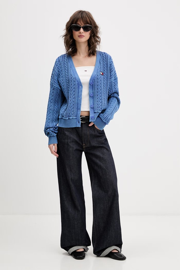 Tommy Jeans top ženski z bombažem DW0DW22263 bež SS26