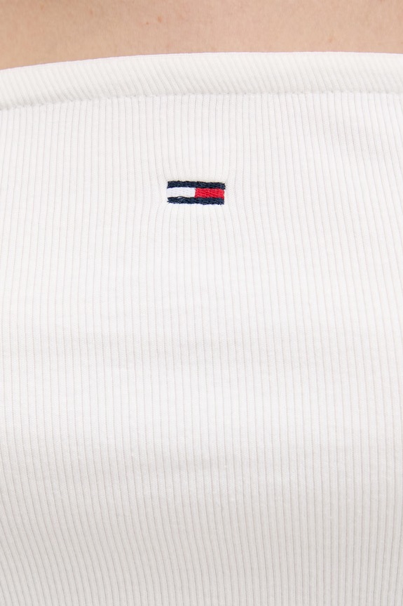 Tommy Jeans top ženski z bombažem DW0DW22263 bež