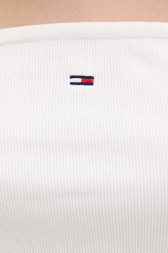 Tommy Jeans top ženski z bombažem DW0DW22263 bež