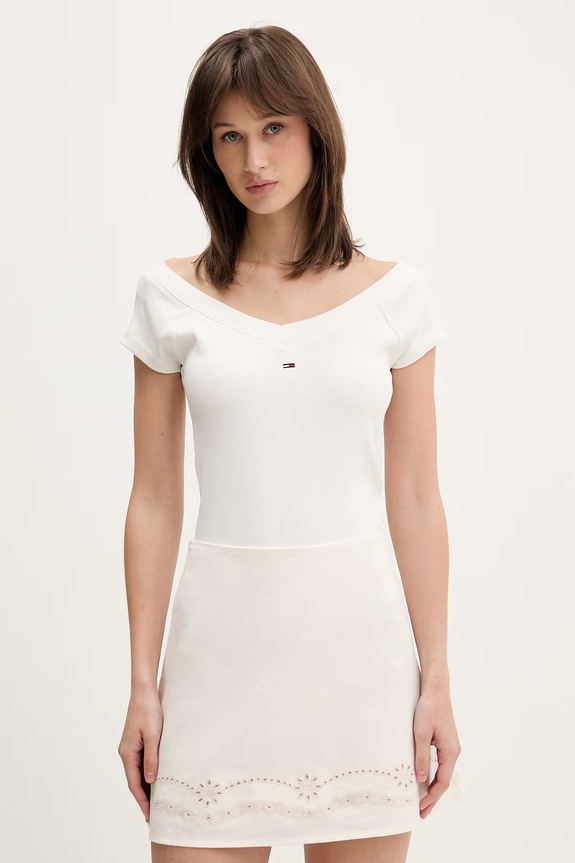 Tommy Jeans tričko dámské s bavlnou béžová DW0DW22265