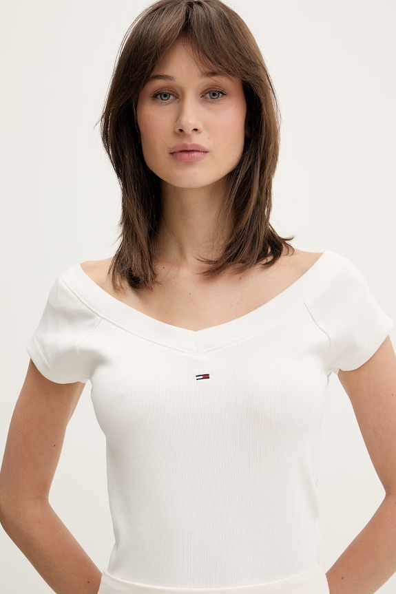 Tommy Jeans tričko dámske s bavlnou béžová DW0DW22265