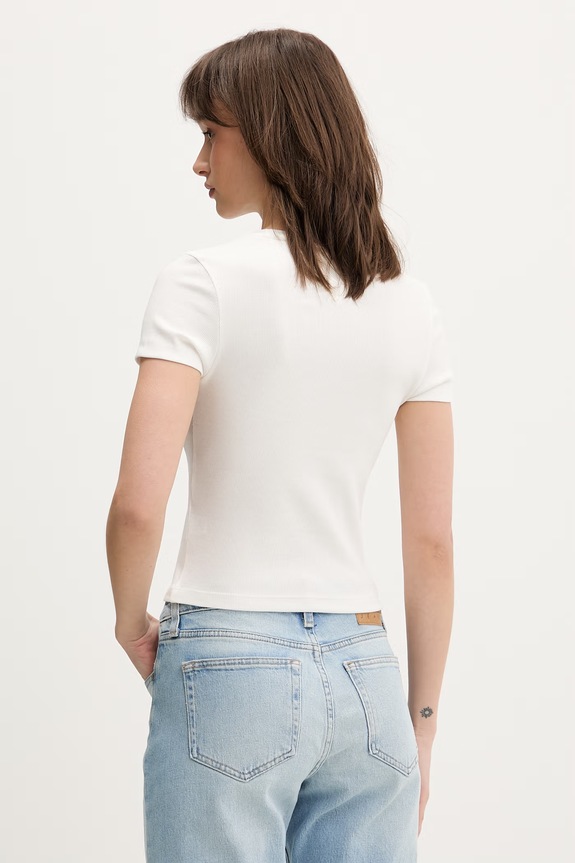 Odzież Tommy Jeans T-shirt damski z bawełną DW0DW22272 beżowy