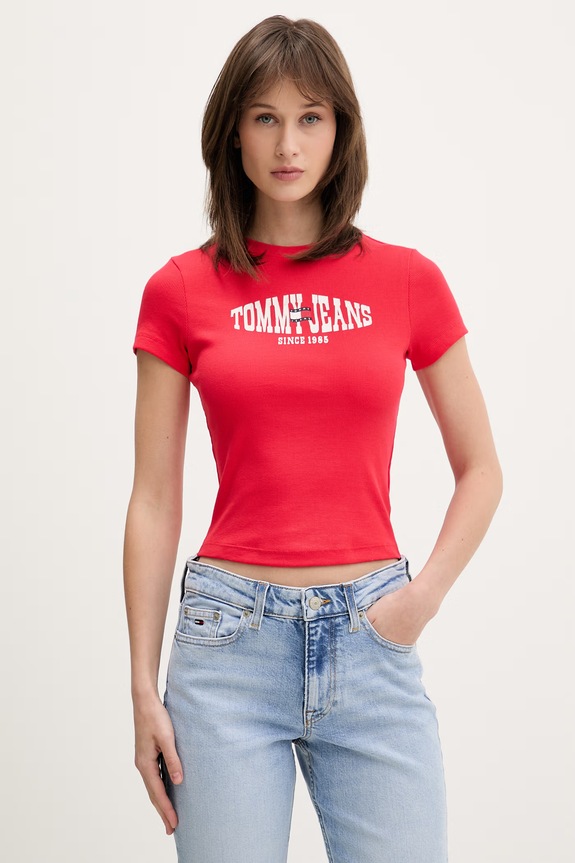 Tommy Jeans T-shirt damski z bawełną czerwony DW0DW22272