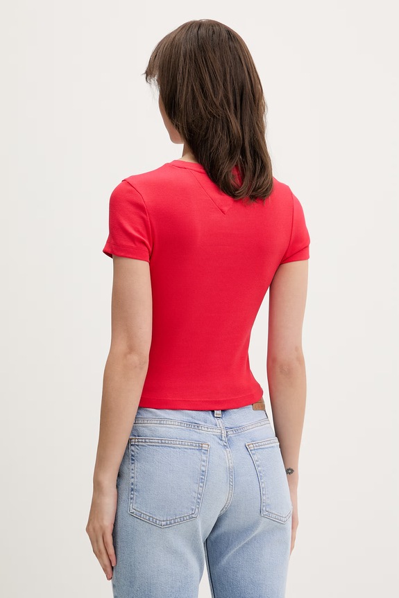 Odzież Tommy Jeans T-shirt damski z bawełną DW0DW22272 czerwony