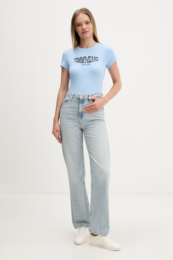 Tommy Jeans T-shirt damski z bawełną DW0DW22272 niebieski SS26
