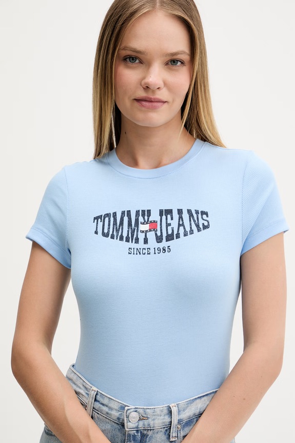 Tommy Jeans T-shirt damski z bawełną niebieski DW0DW22272