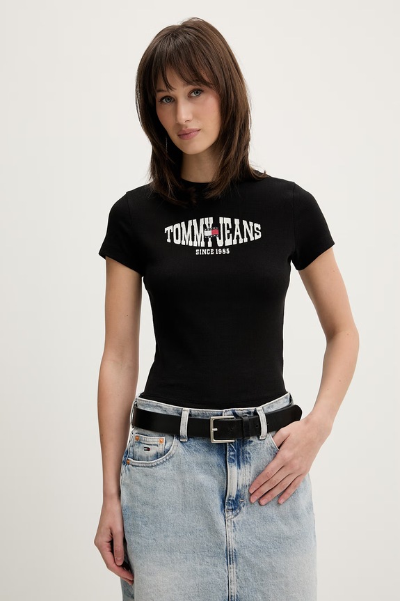 Tommy Jeans T-shirt damski z bawełną czarny DW0DW22272