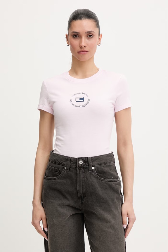 Tommy Jeans basic tričko dámske bavlnené ružová DW0DW22273