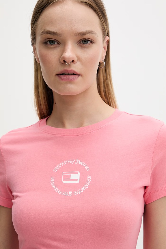 Tommy Jeans T-shirt basic damski bawełniany różowy DW0DW22273