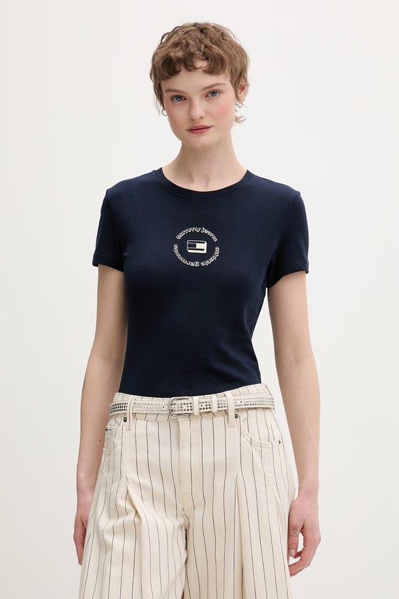 Tommy Jeans basic tričko dámske bavlnené tmavomodrá DW0DW22273