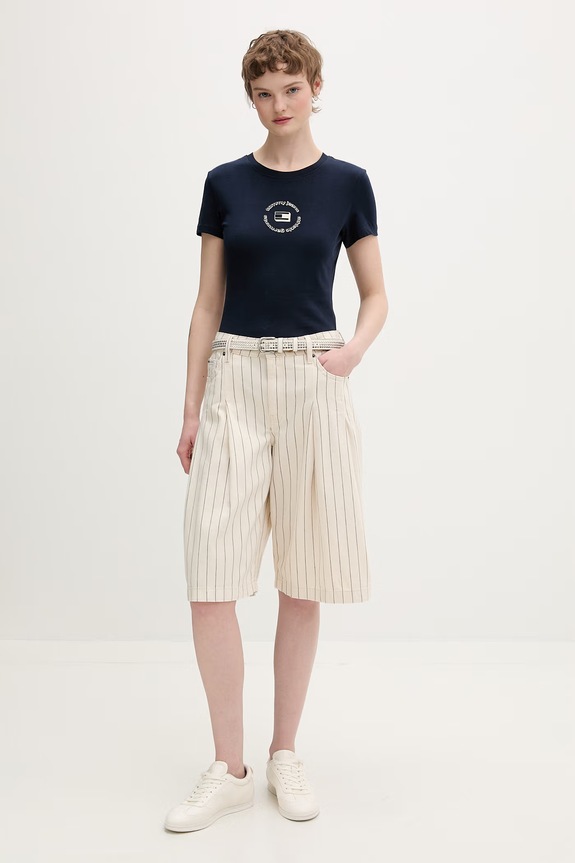 Tommy Jeans basic tričko dámske bavlnené DW0DW22273 tmavomodrá SS26