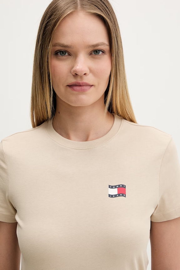 Tommy Jeans T-shirt damski bawełniany beżowy DW0DW22274