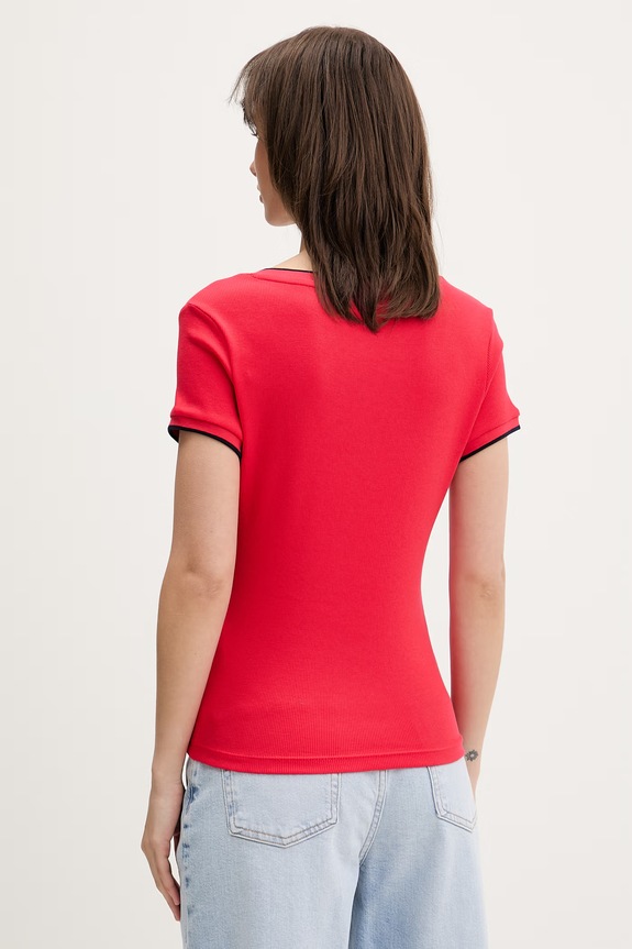 Odzież Tommy Jeans T-shirt damski bawełniany z elastanem DW0DW22275 czerwony
