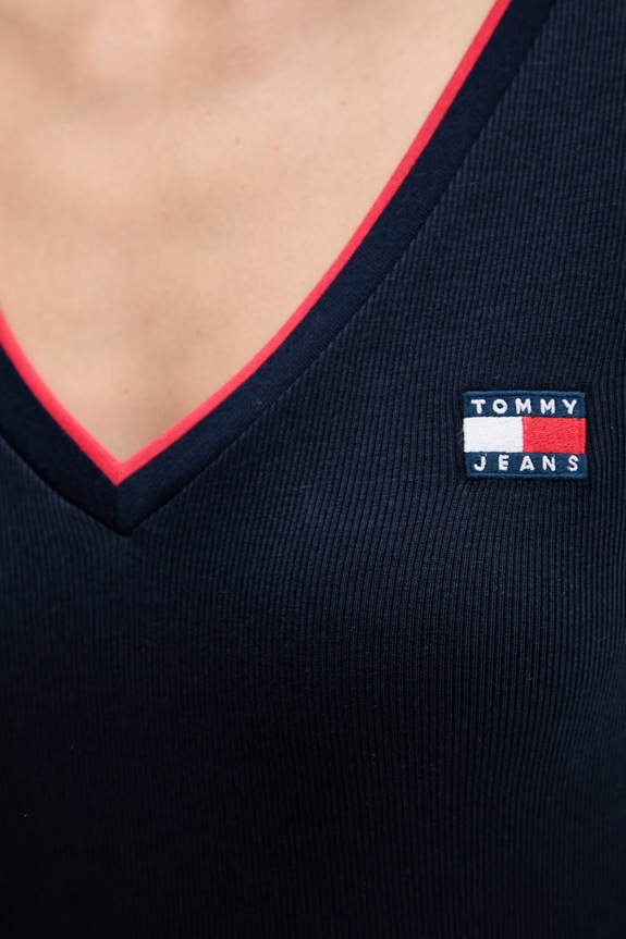 Tommy Jeans T-shirt damski bawełniany z elastanem DW0DW22275 granatowy