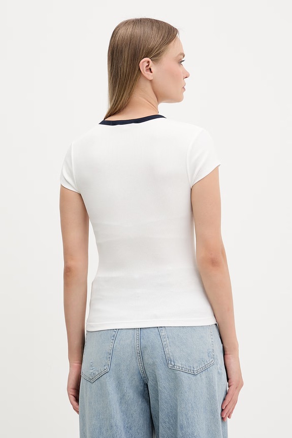 Odzież Tommy Jeans T-shirt damski z bawełną DW0DW22276 biały