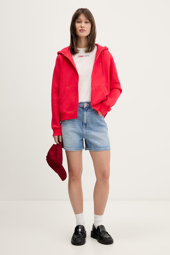 Tommy Jeans T-shirt damski bawełniany DW0DW22277 beżowy SS26
