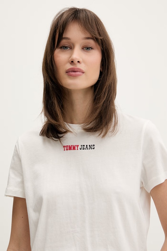 Tommy Jeans T-shirt damski bawełniany beżowy DW0DW22277