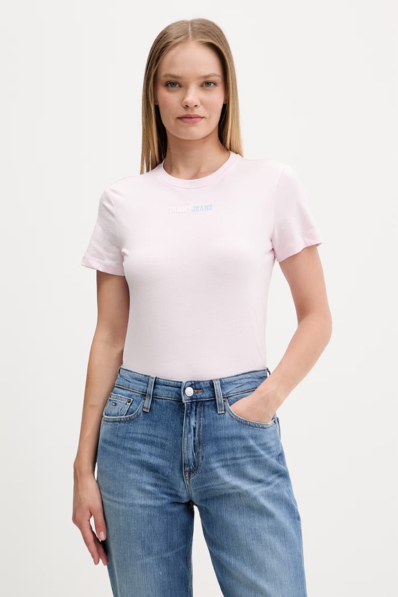 Tommy Jeans T-shirt damski bawełniany różowy DW0DW22277