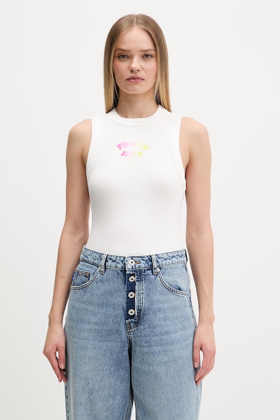 Tommy Jeans top damski bawełniany z elastanem biały DW0DW22280