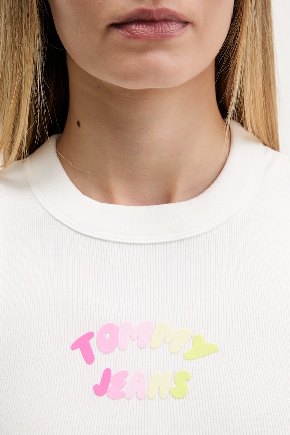 Tommy Jeans top damski bawełniany z elastanem DW0DW22280 biały