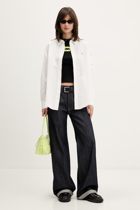Tommy Jeans top dámsky bavlnený s elastanom DW0DW22280 čierna SS26
